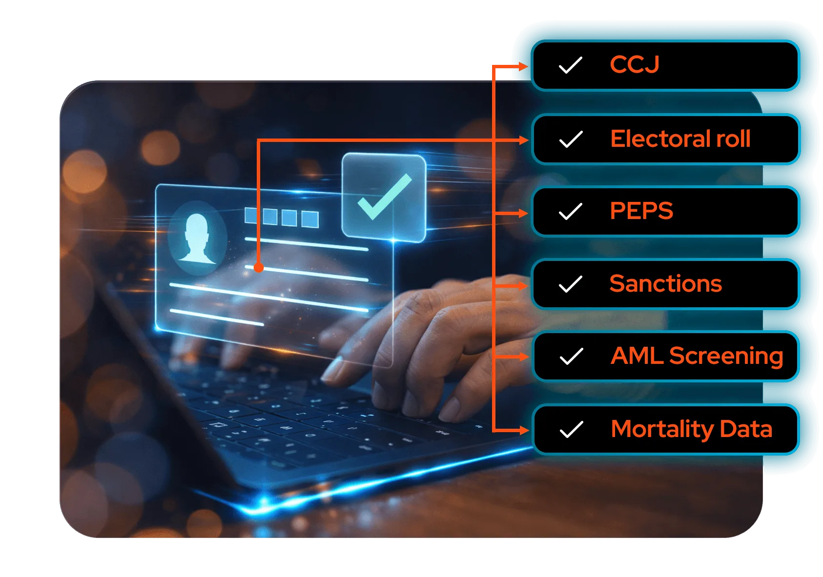 Data verification - hands on a laptop - showing different data checks