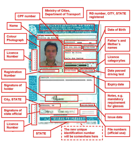 Example of a Brazilian Driver’s License