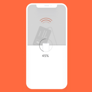 phone in 45% verification process of ID in orange background