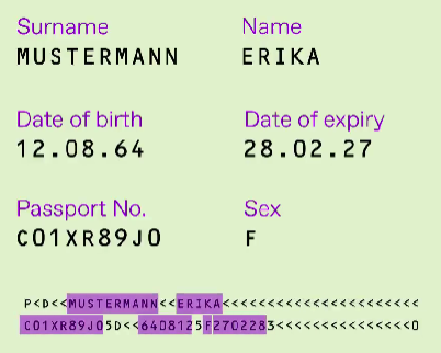 Example of User's Data in MRZ